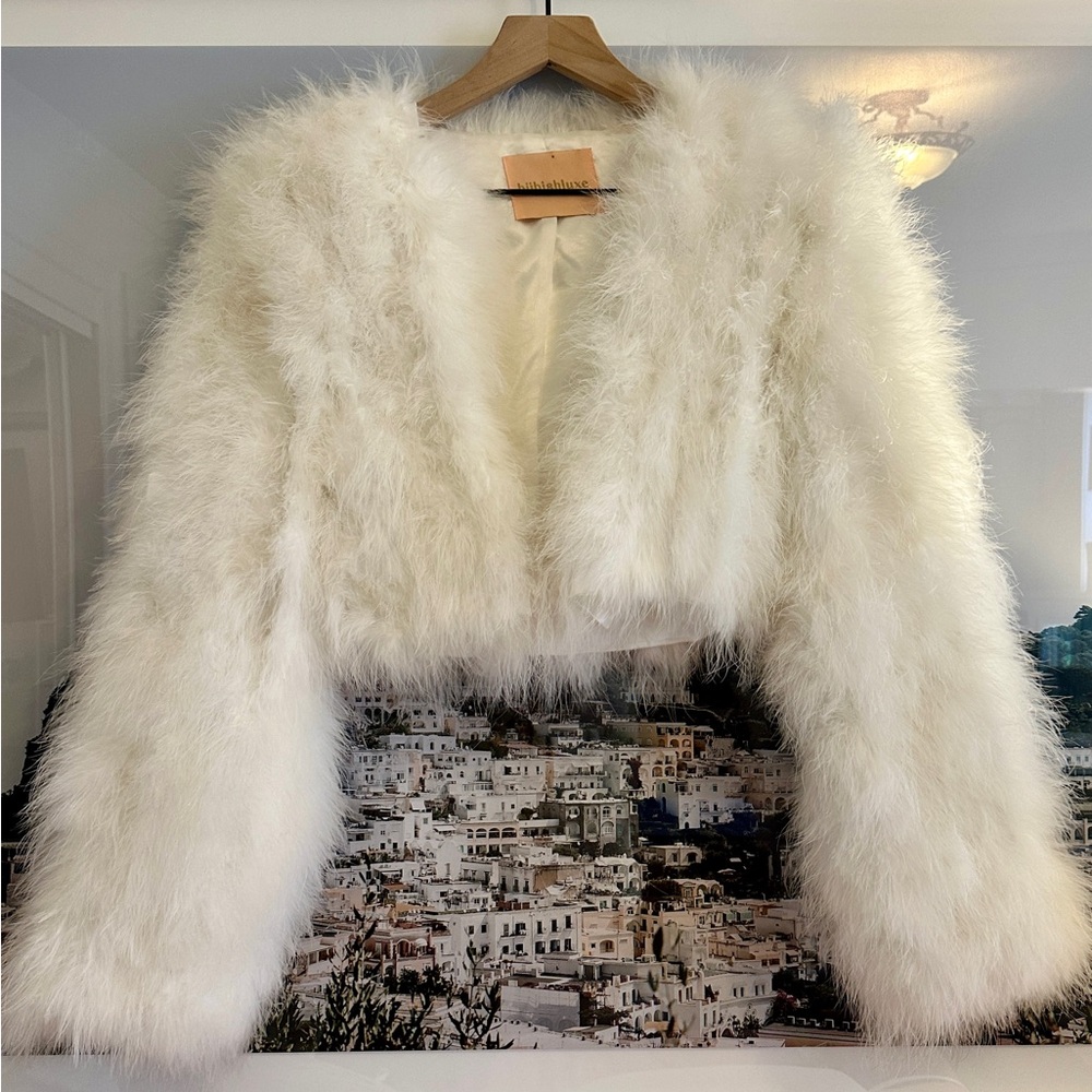 White feather wedding bolero - Bubish Luxe Manhattan Jacket - size M/L